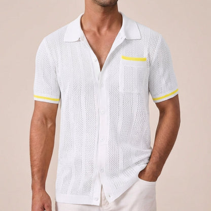 Casual Knit Polo Shirt with Striped Pattern