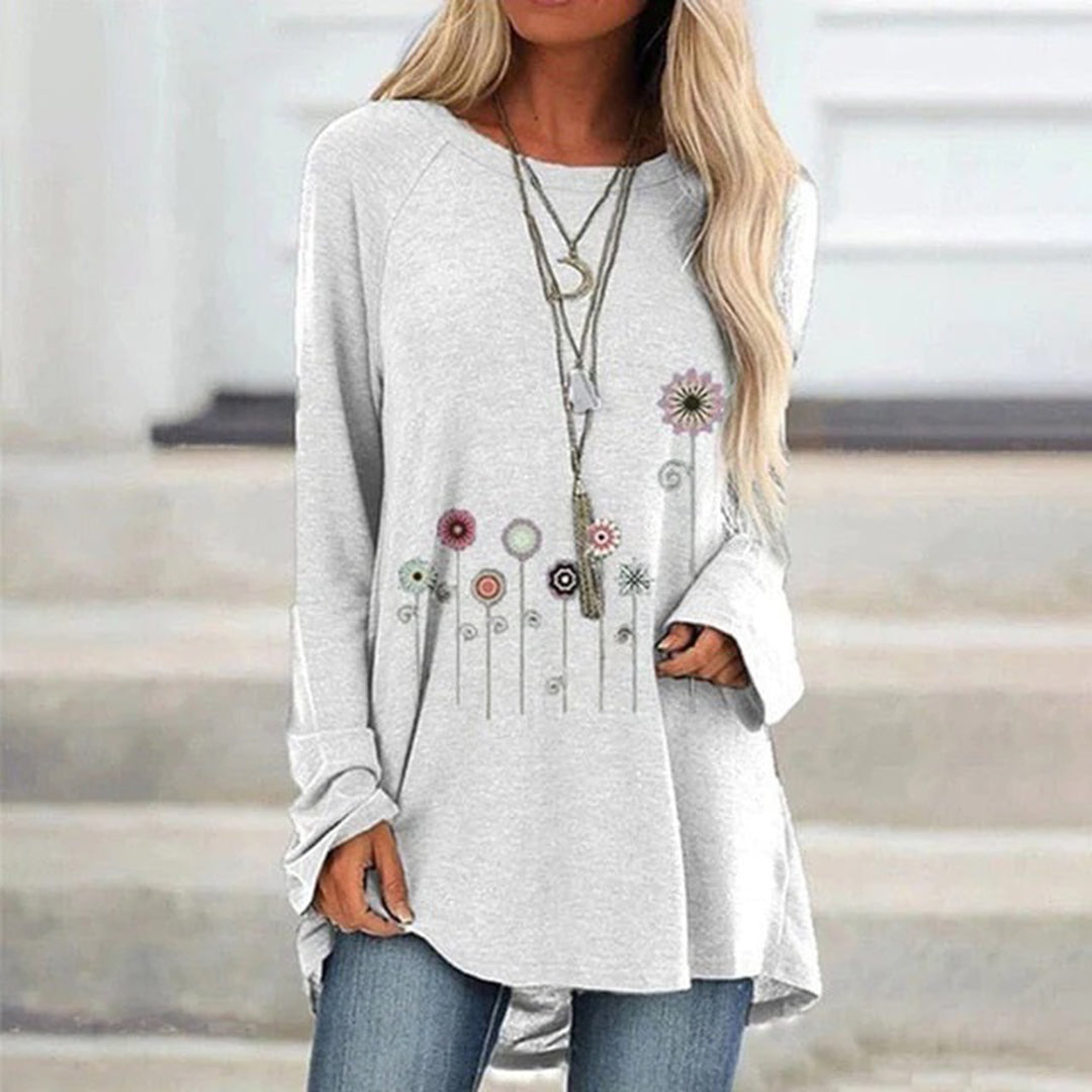 Comfy Floral Embroidered Sweatshirt with Soft Touch