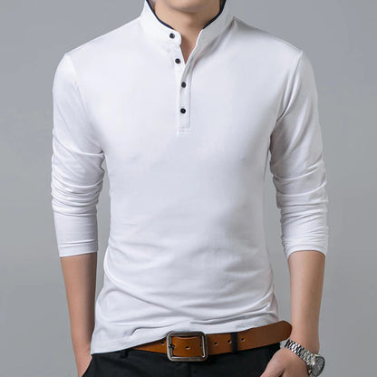 Slim Fit Men's Long Sleeve Mandarin Shirt