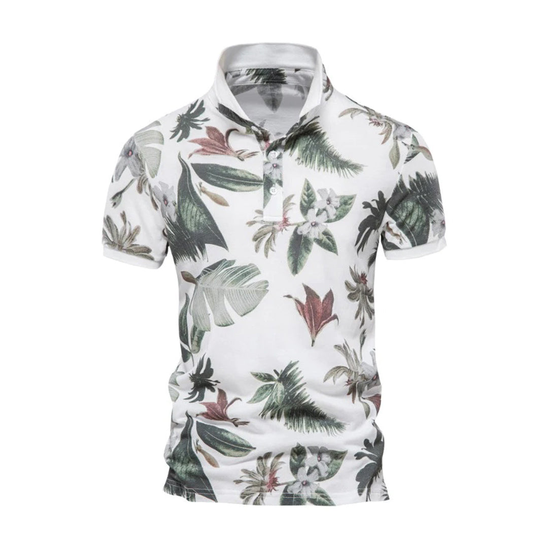 Men's Casual Polo Shirt Lightweight Cotton Floral Design