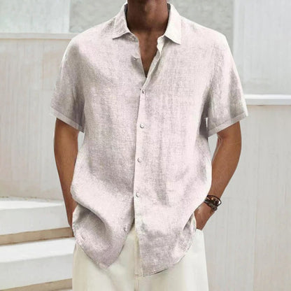 Casual Linen Blend Short Sleeve Men's Shirt