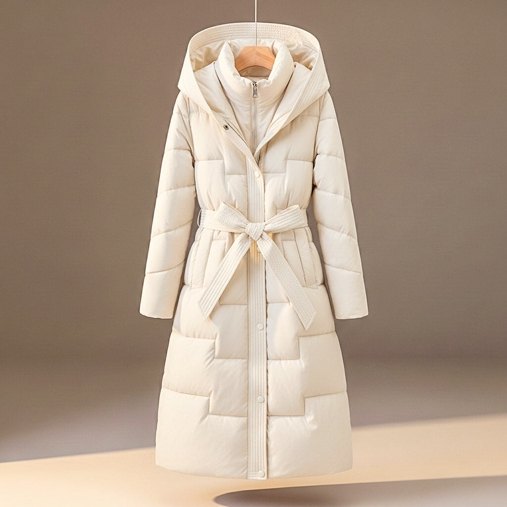 Warm Quilted Puffer Jacket with Belted Front
