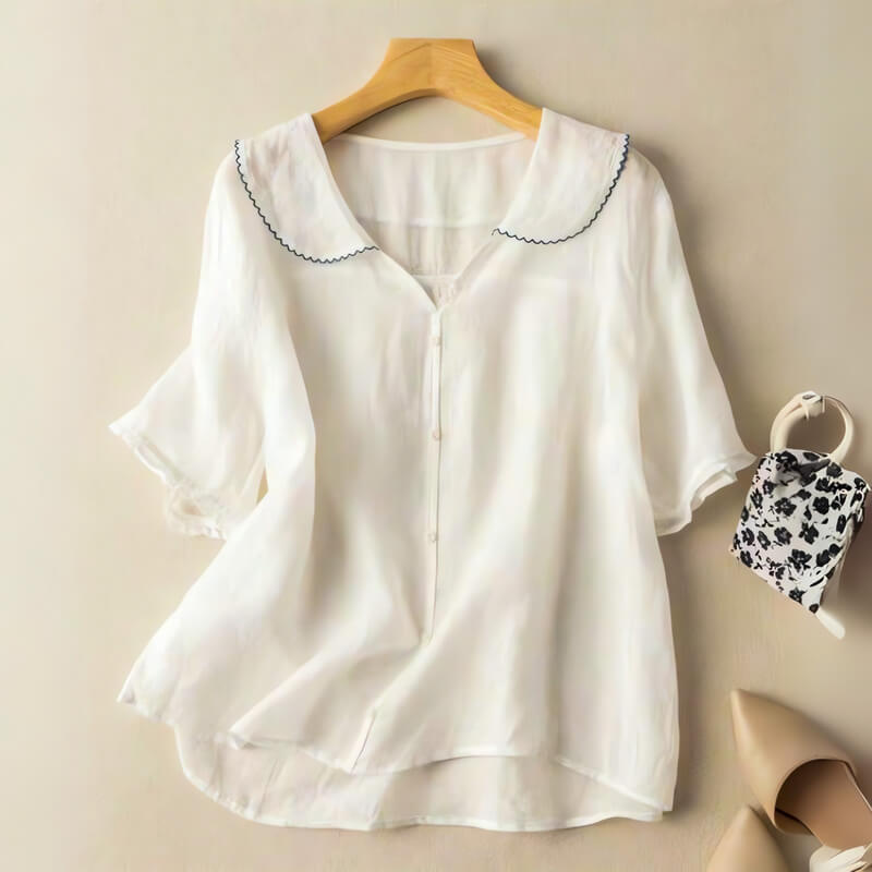 Casual Ruffle Top with Soft Peter Pan Collar