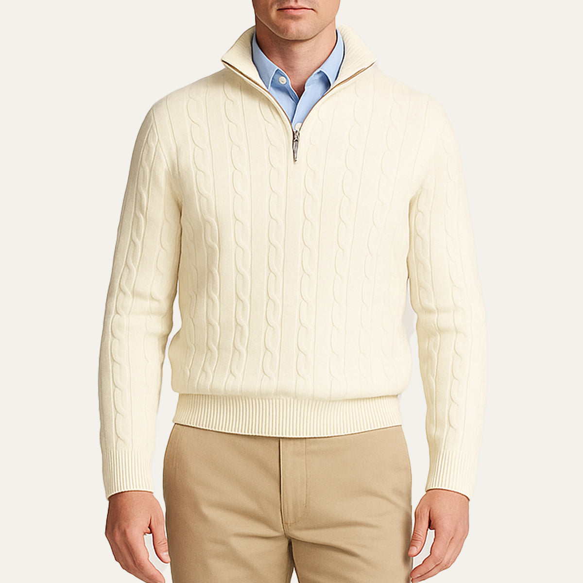 Classic Cable Knit Zip Sweater for Men