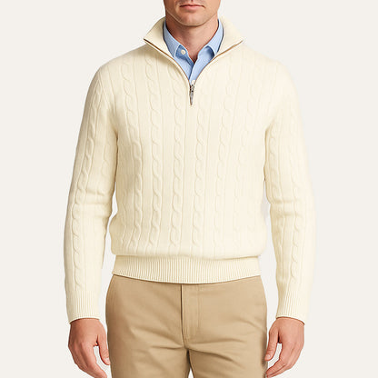 Classic Cable Knit Zip Sweater for Men
