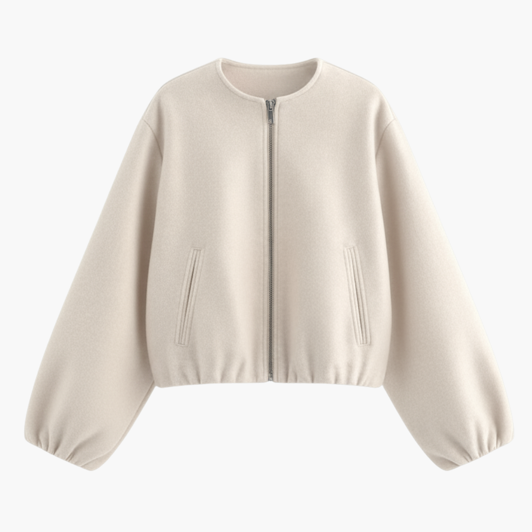 Ladies' Zip Up Coat with Round Collar - Olytrend