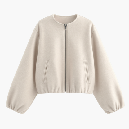 Ladies' Zip Up Coat with Round Collar - Olytrend