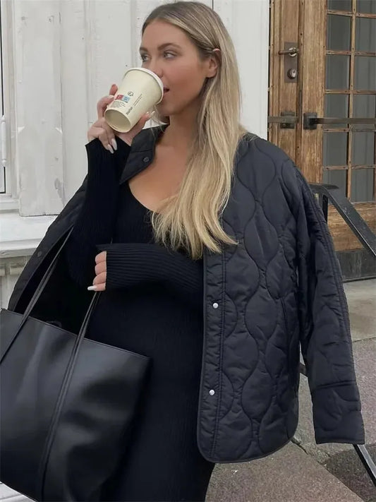 Soft Padded Women's Coat with Snap Buttons - Nocini