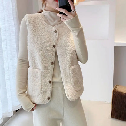 Cozy Women's Fleece Vest with Button Front - Nocini