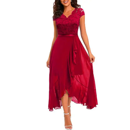 Women's Floral A-Line Party Dress with Lace Trim