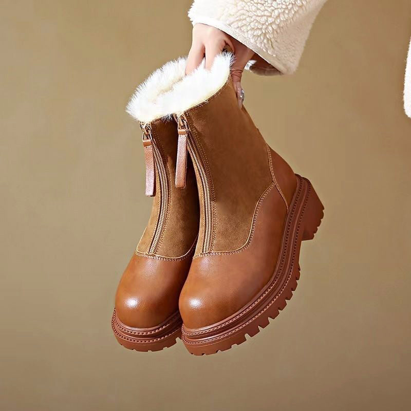 Velvet Synthetic Ankle Boots | Furry Insulated Block Heel Boots - Nocini