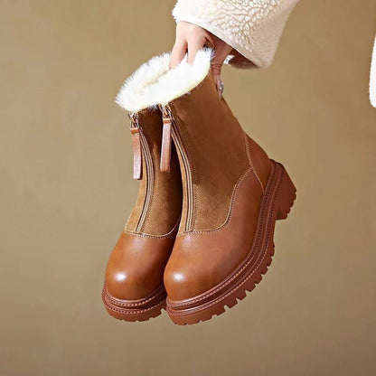 Velvet Synthetic Ankle Boots | Furry Insulated Block Heel Boots - Nocini