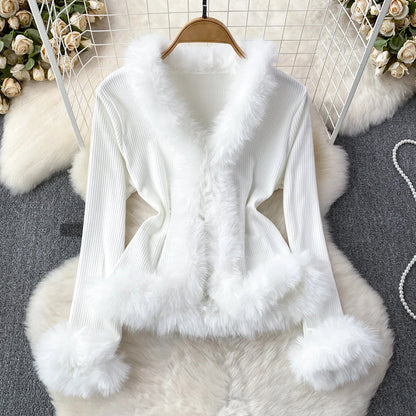 Fuzzy V Neck Short Sleeve Top