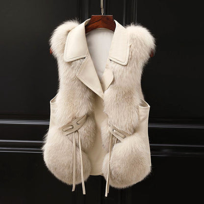 Cozy Faux Fur Vest with Tie Waist - Nocini
