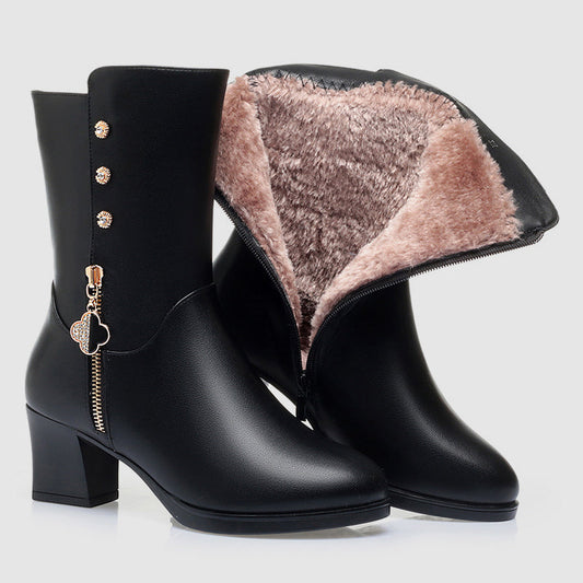 Comfortable Synthetic Mid-Calf Boots | Soft Block Heel Ankle Boots - Nocini