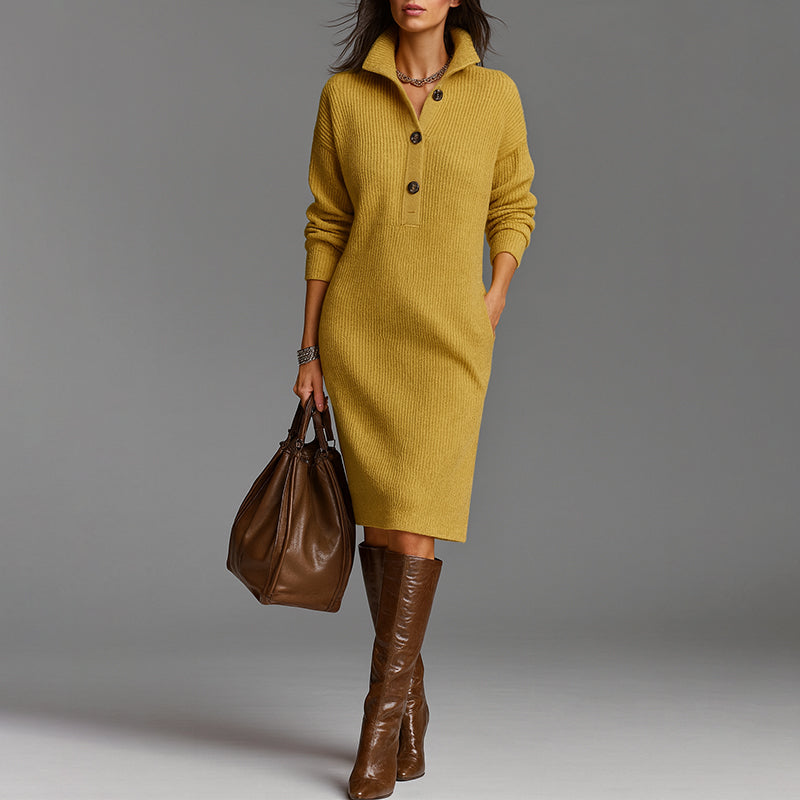 Comfy Crew Neck Knit Midi Sweater Dress for Women