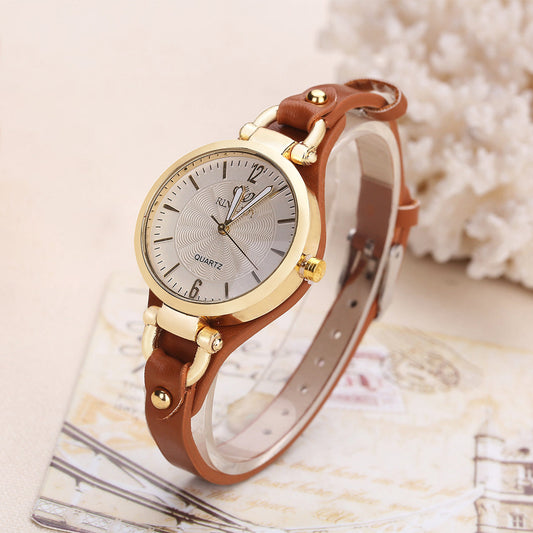 Classic Fake Leather Round Face Watch - Nocini