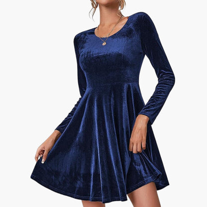 Ladies' Flared Dress with Long Sleeves and Crew Neck