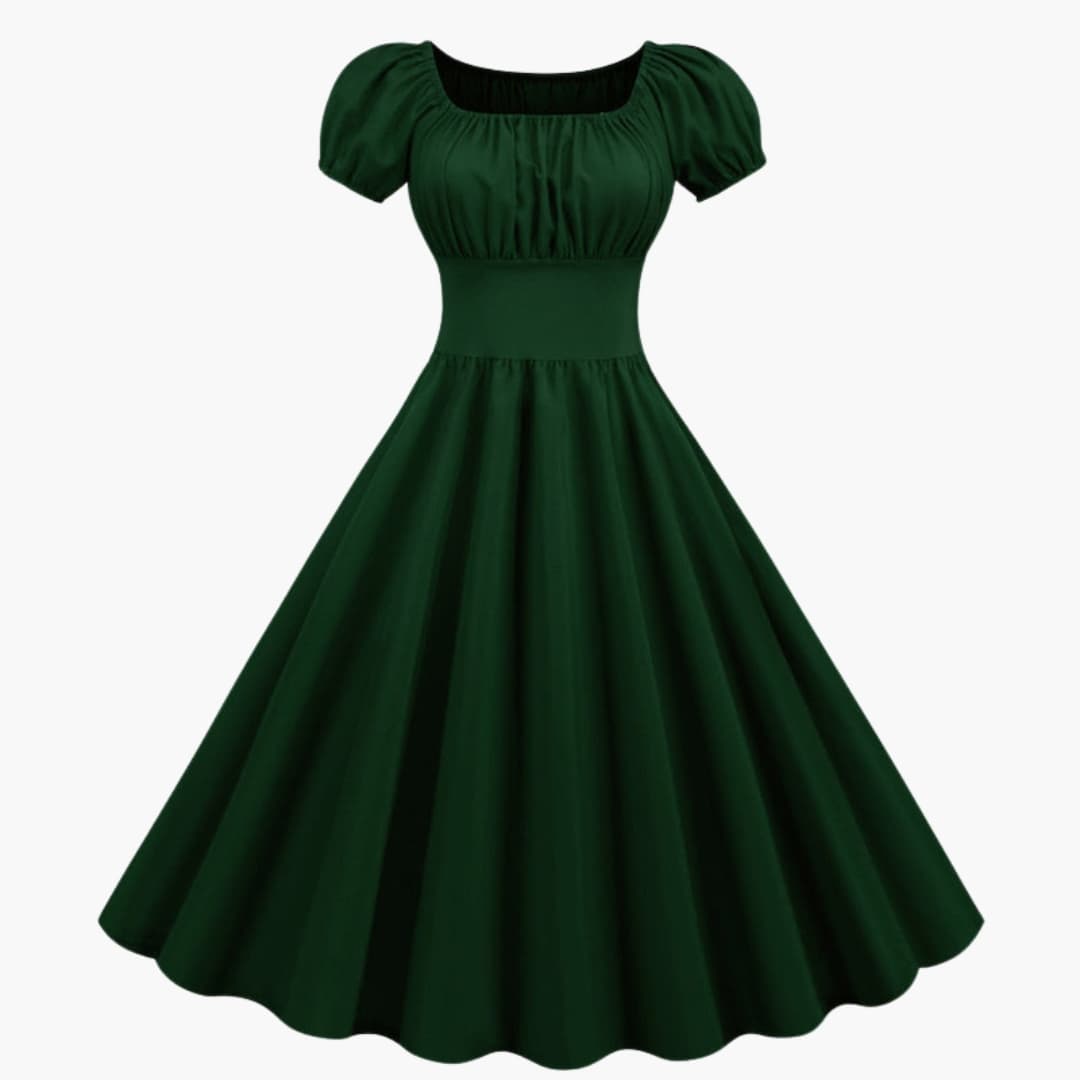 Flared Dress with Puffy Sleeves and Defined Waist