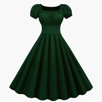 Flared Dress with Puffy Sleeves and Defined Waist