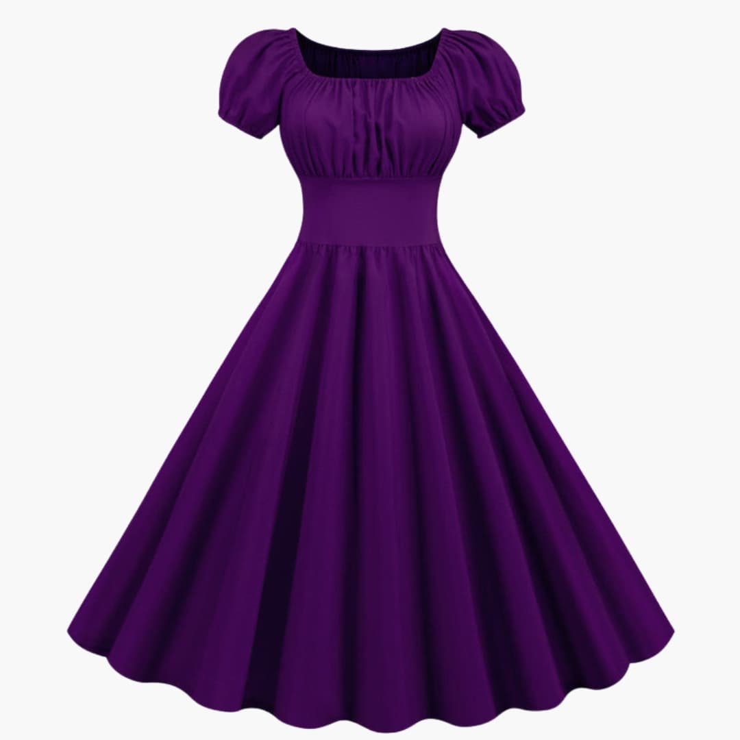 Flared Dress with Puffy Sleeves and Defined Waist