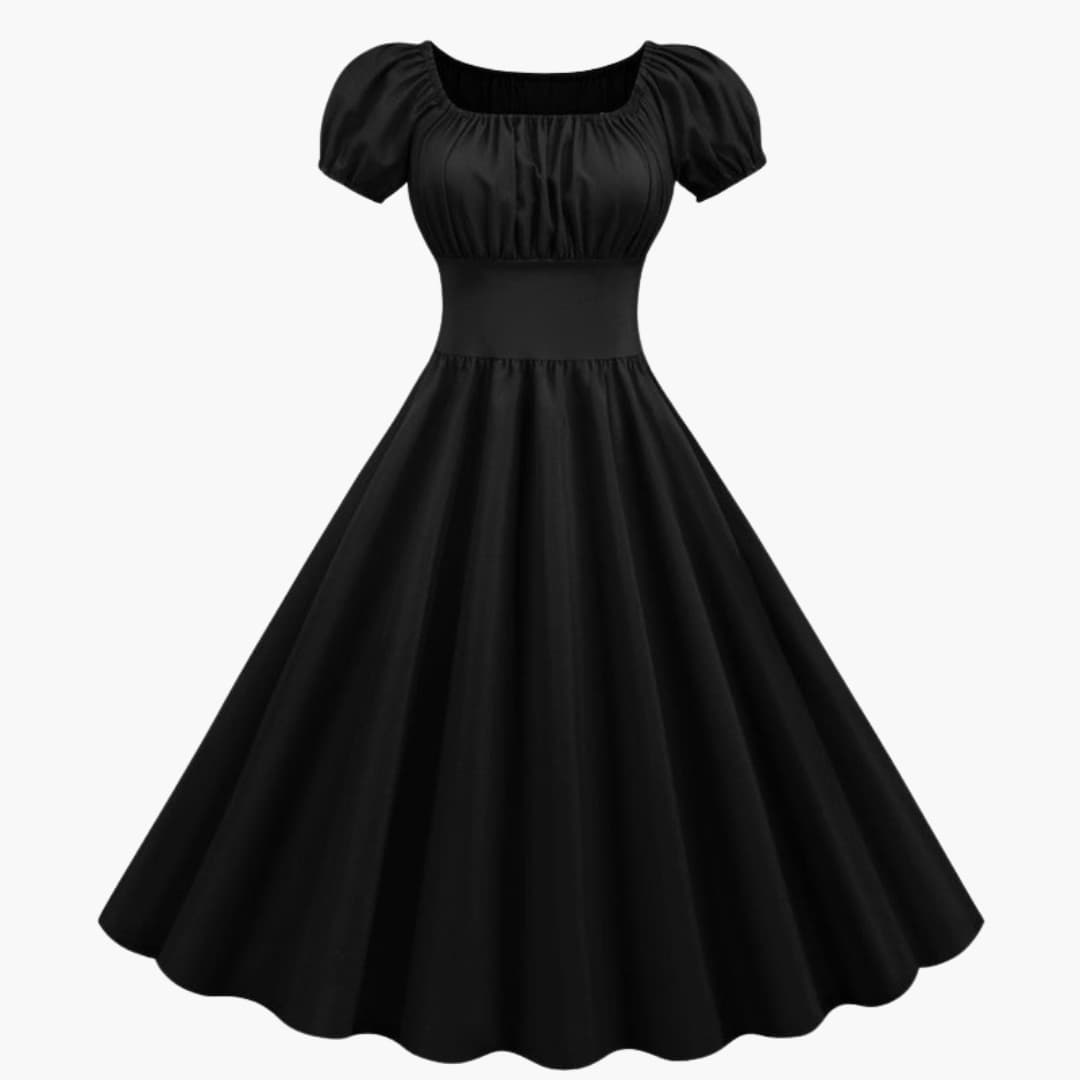 Flared Dress with Puffy Sleeves and Defined Waist - Olytrend
