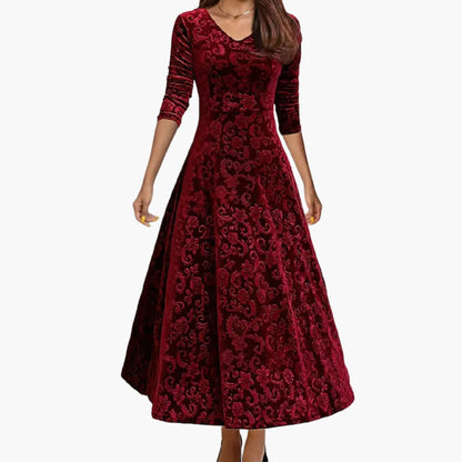 Feminine Round Neck Floral Midi Dress