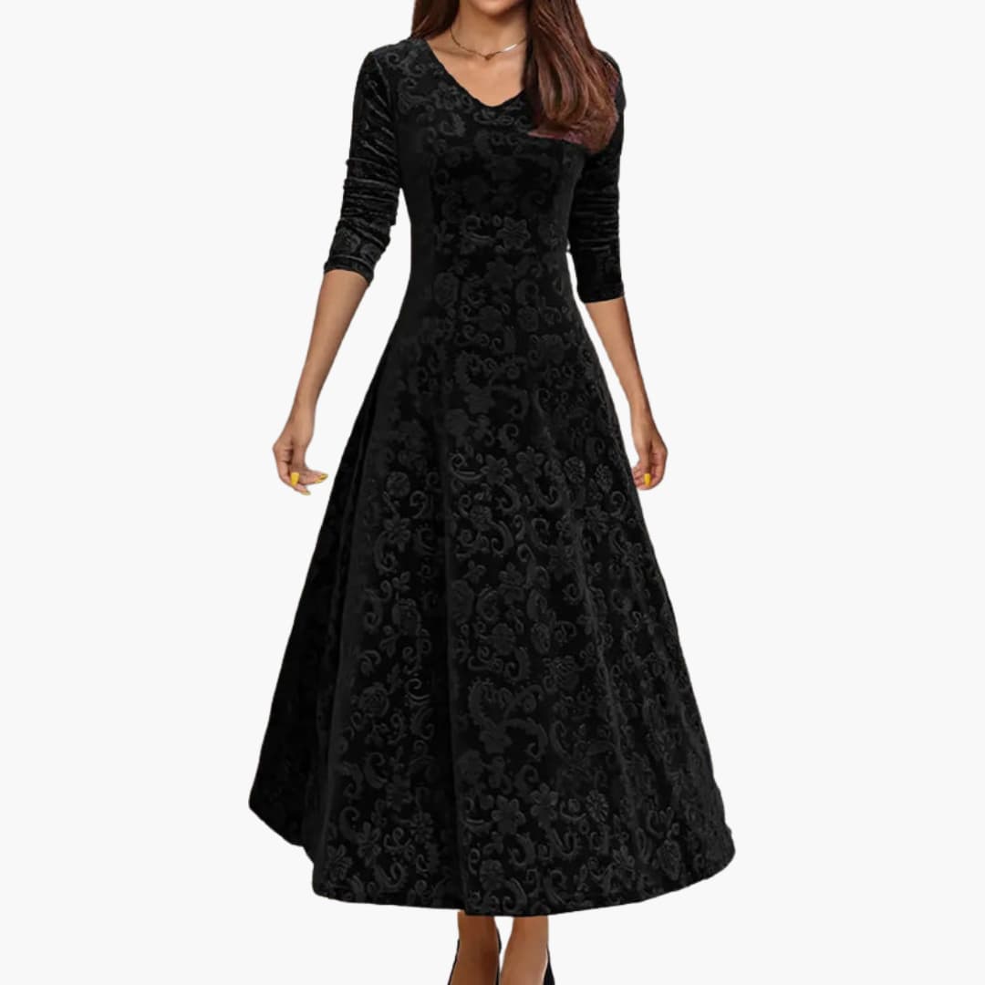 Feminine Round Neck Floral Midi Dress - Olytrend