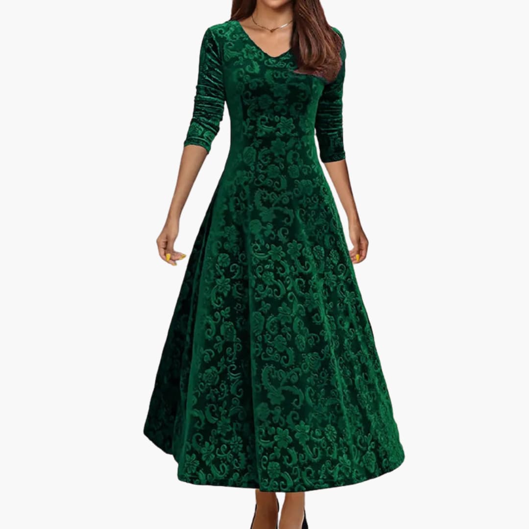 Feminine Round Neck Floral Midi Dress
