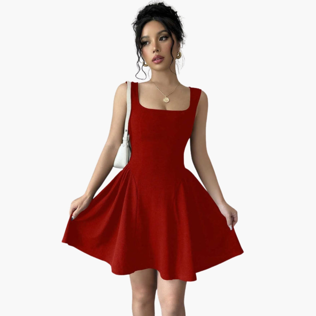Flirty Fit and Flare Women's Square Neck Dress - Olytrend