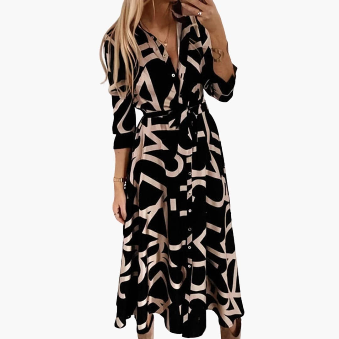 Floral V-Neck Women's A-Line Dress - Olytrend