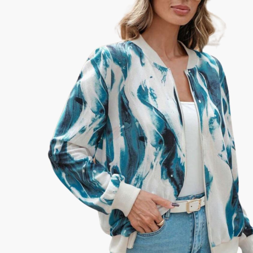 Fashionable Abstract Zip Up Women's Jacket - Olytrend