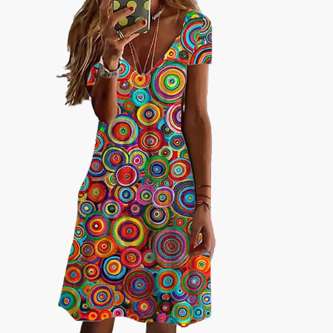 Fashionable Round Neck Abstract Print Dress - Olytrend