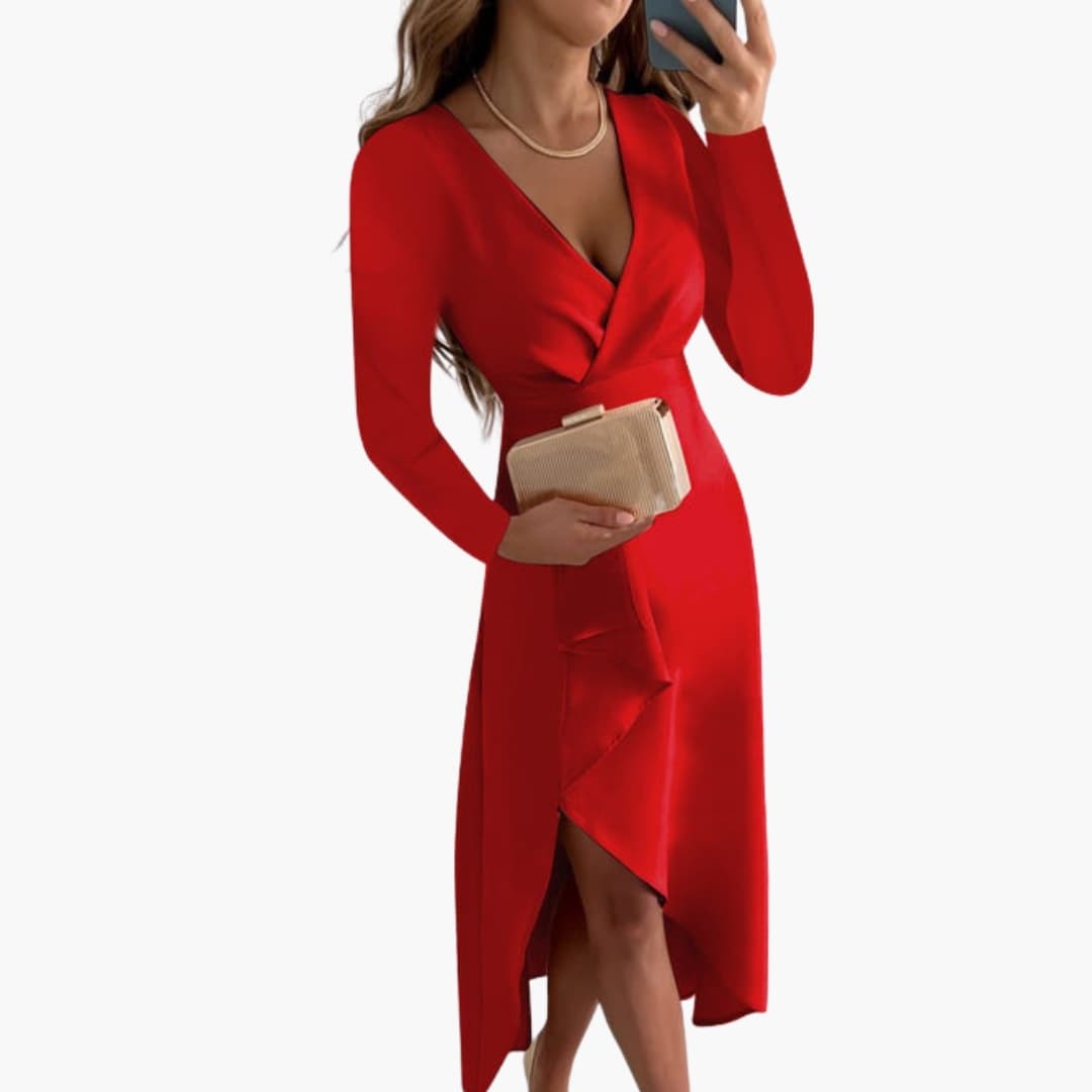 Casual Side Swept V Neck Knit Dress