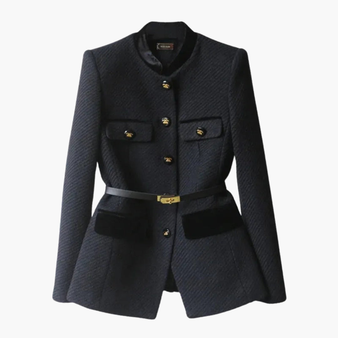 Classic Fit Ladies Jacket with Embossed Detail and Cinched Waist - Olytrend