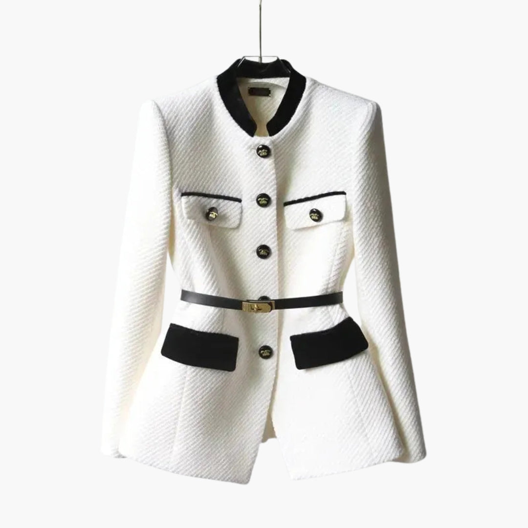 Classic Fit Ladies Jacket with Embossed Detail and Cinched Waist