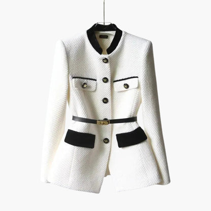 Classic Fit Ladies Jacket with Embossed Detail and Cinched Waist