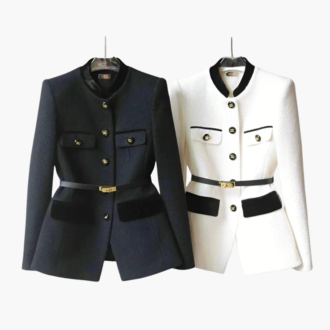 Classic Fit Ladies Jacket with Embossed Detail and Cinched Waist