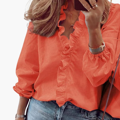 Feminine V Neck Ruffle Front Blouse
