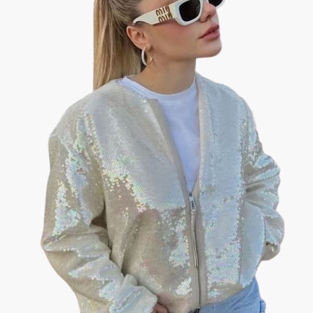 Glittering Women's Bomber Jacket with Classic Style