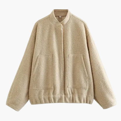 Women's Fashion Bomber Jacket with Concealed Buttons