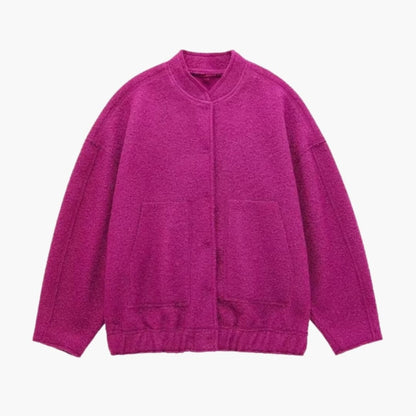 Women's Fashion Bomber Jacket with Concealed Buttons