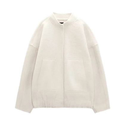 Women's Fashion Bomber Jacket with Concealed Buttons