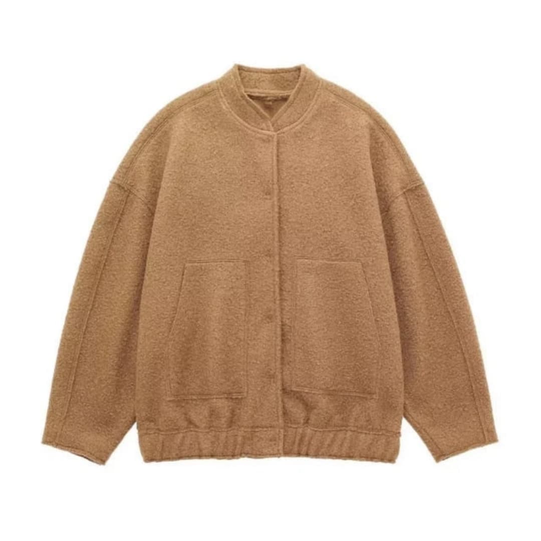 Women's Fashion Bomber Jacket with Concealed Buttons