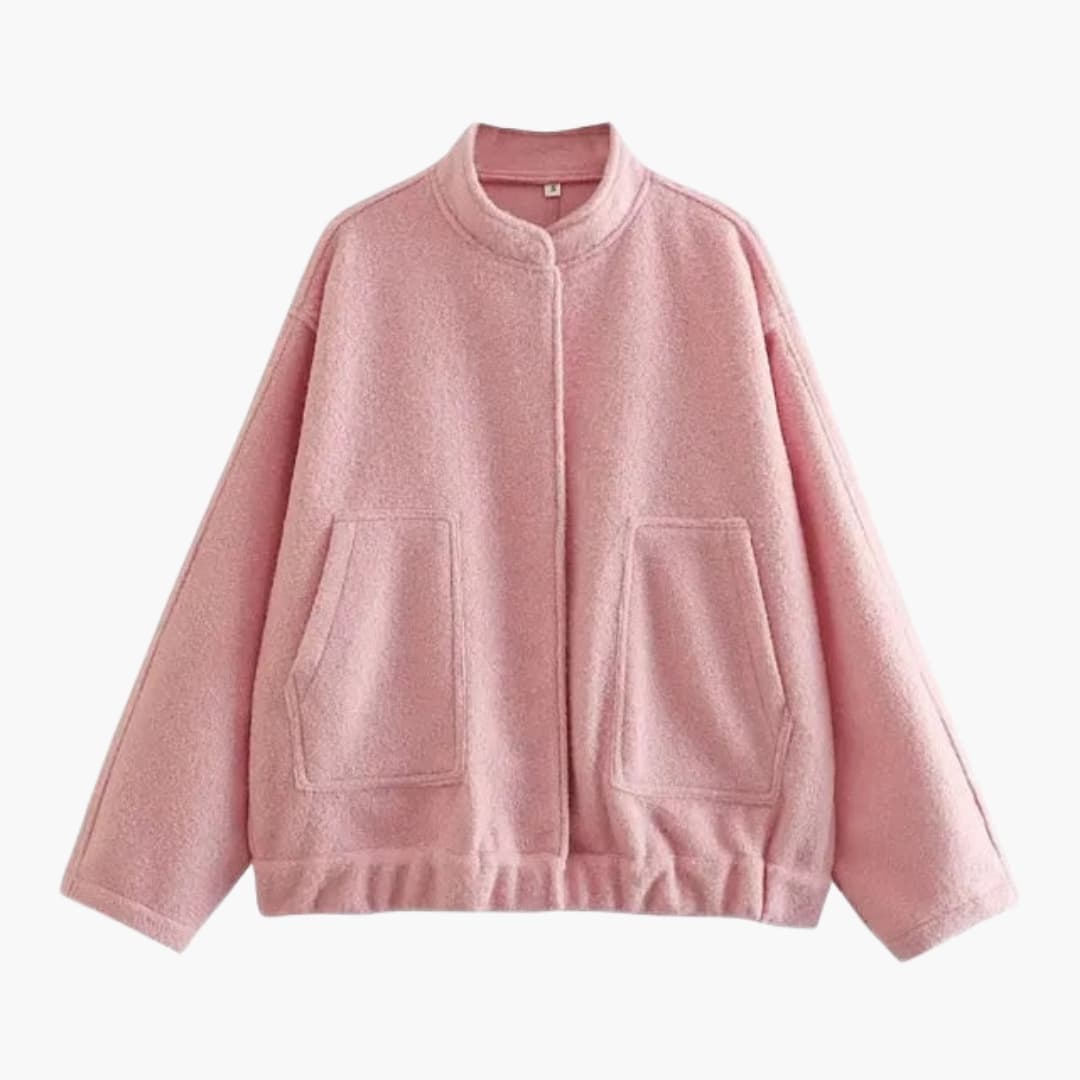Women's Fashion Bomber Jacket with Concealed Buttons