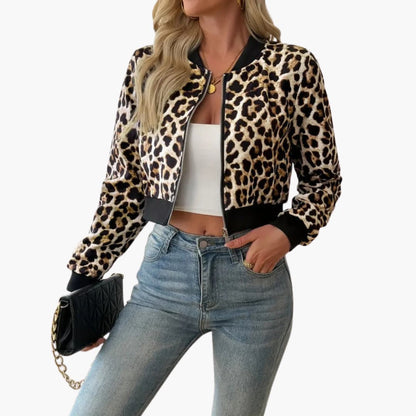 Ladies Leopard Print Jacket with Side Pockets - Olytrend