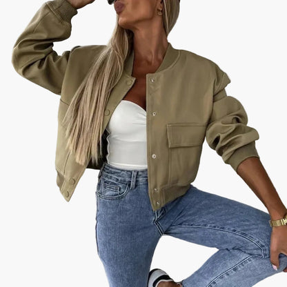 Ladies' Casual Zip Bomber Jacket with Pocket Details