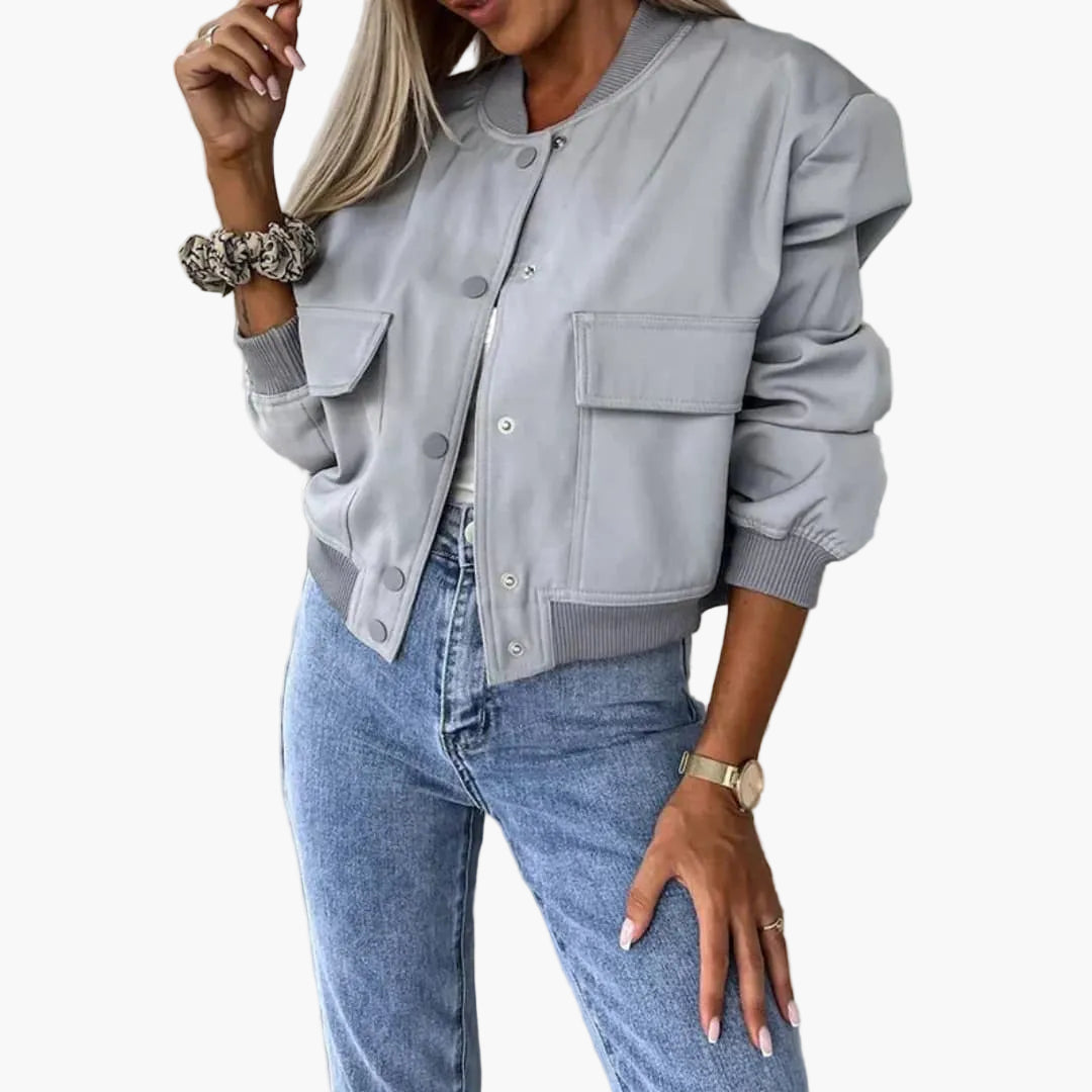 Ladies' Casual Zip Bomber Jacket with Pocket Details