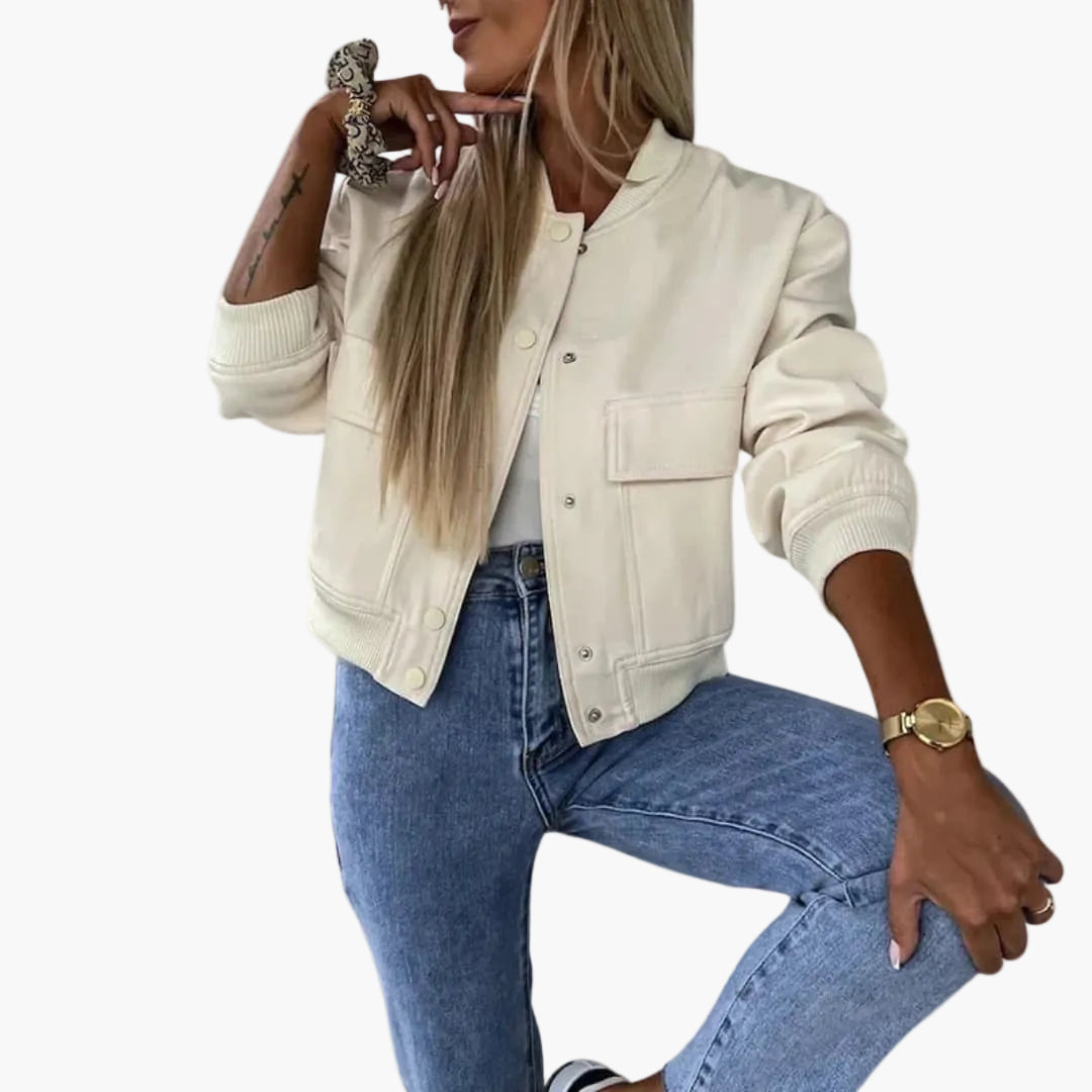Ladies' Casual Zip Bomber Jacket with Pocket Details - Olytrend