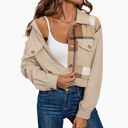 Ladies Classic Jacket with Button Front and Plaid Pattern